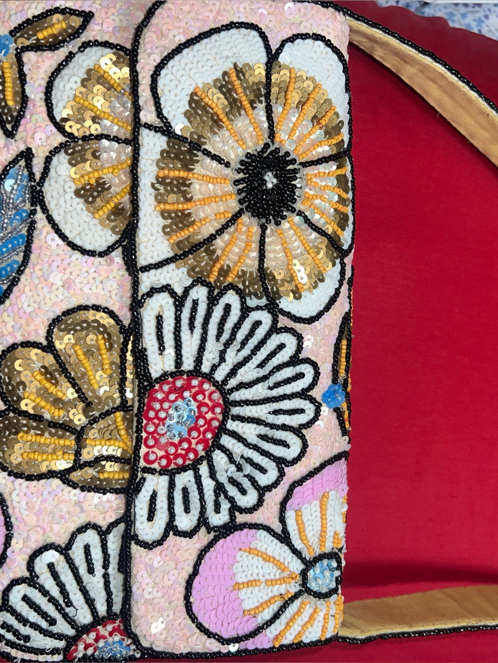 Floral Sequin Women's Shoulder Bag - Pink Multicolor